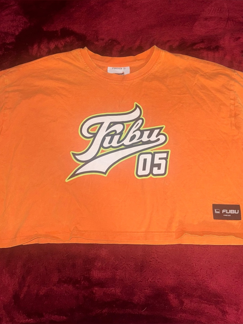FUBU Orange Crop Tee with White & Yellow Logo